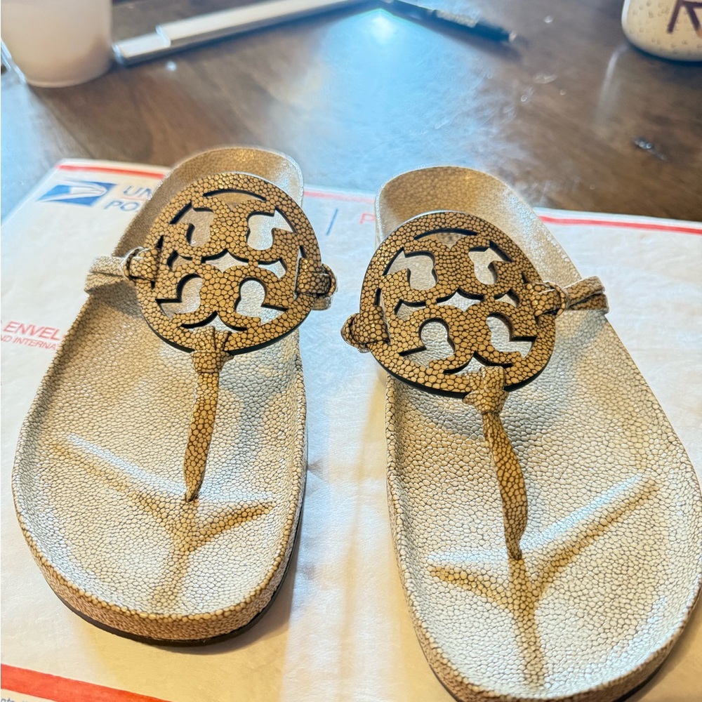 Tory Burch Textured Tan Sandals